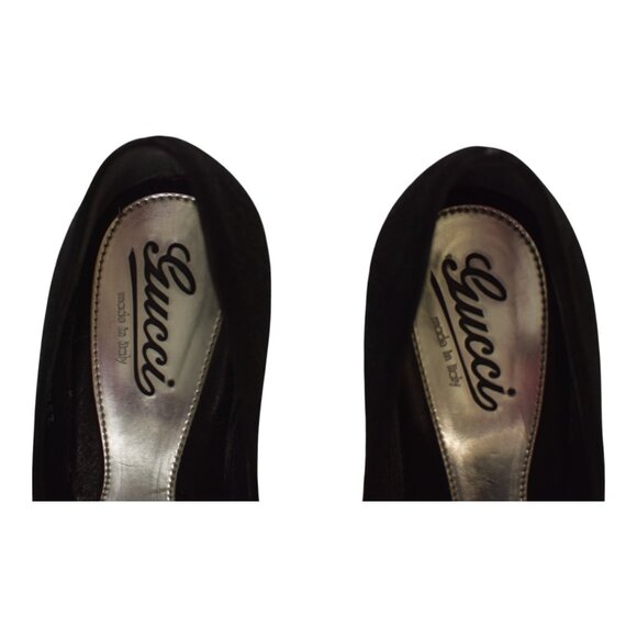 Gucci Black Suede Leather Almond Toe Classic Heel Platform Pumps size 39 US 9 - Picture 10 of 15